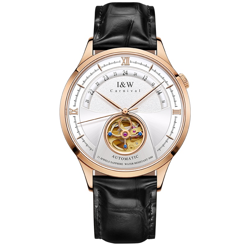 瑞士品牌I&W CARNIVAL男士手表全自动机械表 男表镂空进口机芯防水轻奢时尚皮带男表指挥官系列525G