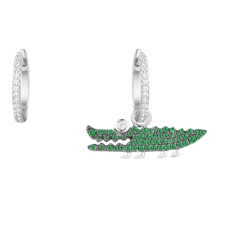 APM Monaco[迪丽热巴 蔡依林 辛芷蕾同款]女士 不对称银镶薄荷绿晶钻小鳄鱼造型 耳环 AE10623XKG