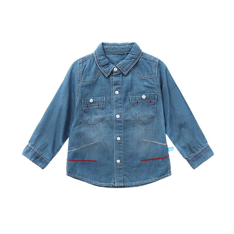 宝贝巴迪男童衬衫19年秋季新款男小童牛仔长袖宝宝衬衫8831201