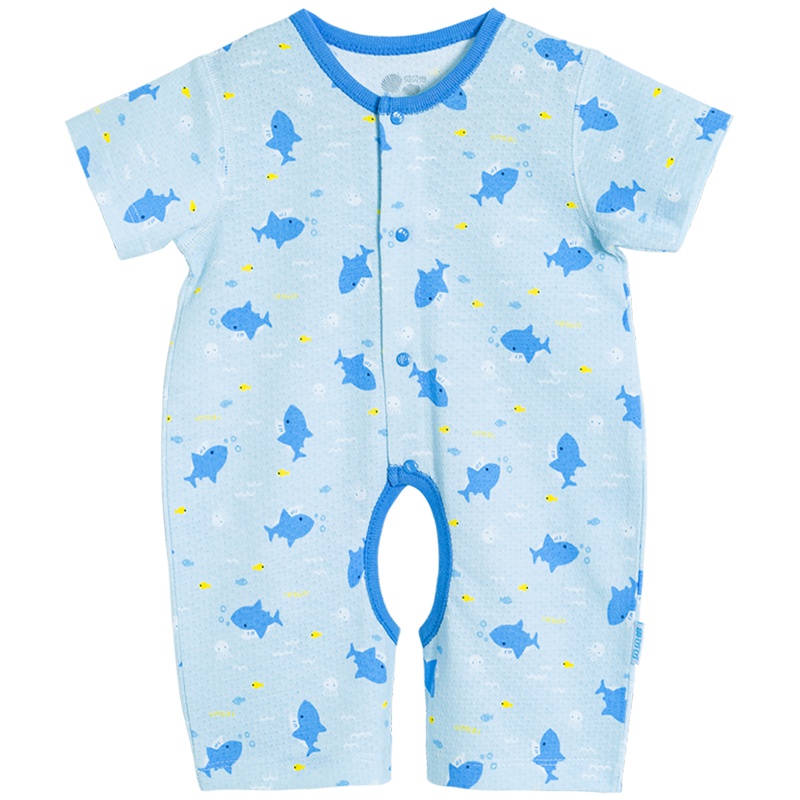 贝贝怡 婴儿连体衣 开档哈衣 夏季宝宝纯棉薄款透气爬爬服 BB1132