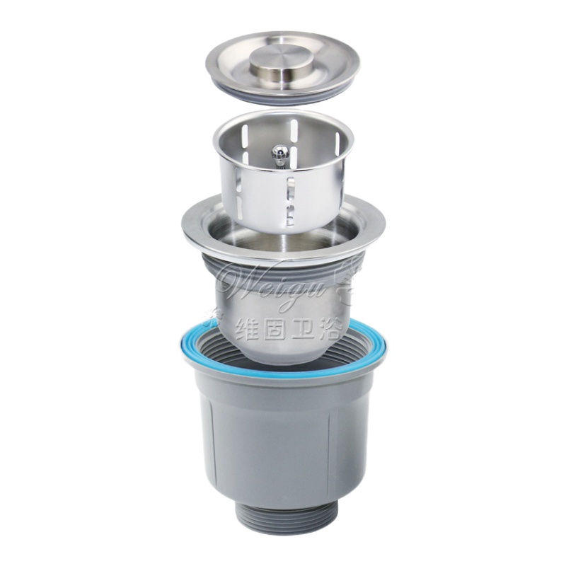 厨房水下水器不锈钢提篮洗菜盆提笼水全套加大加粗50管配件 56接口双盆[只要下水管]