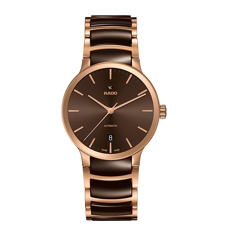 雷达(RADO)瑞士手表 晶萃系列时尚商务休闲自动机械男士腕表 38mm棕色盘陶瓷表带 R30036302