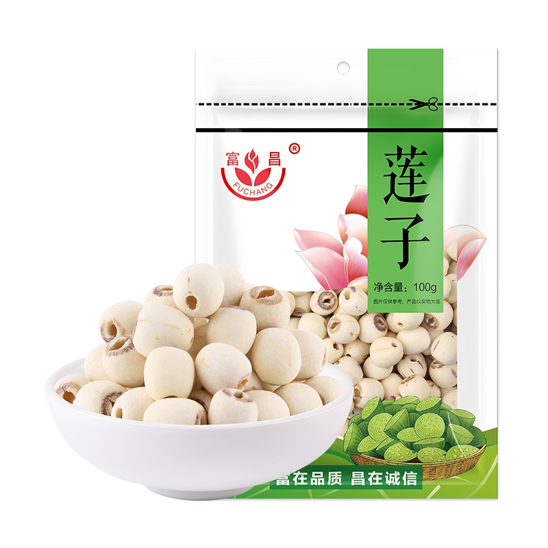 富昌莲子100g 通芯磨皮去皮湘白莲子 百合银耳桂圆枸杞搭档 煲汤食材 南北干货