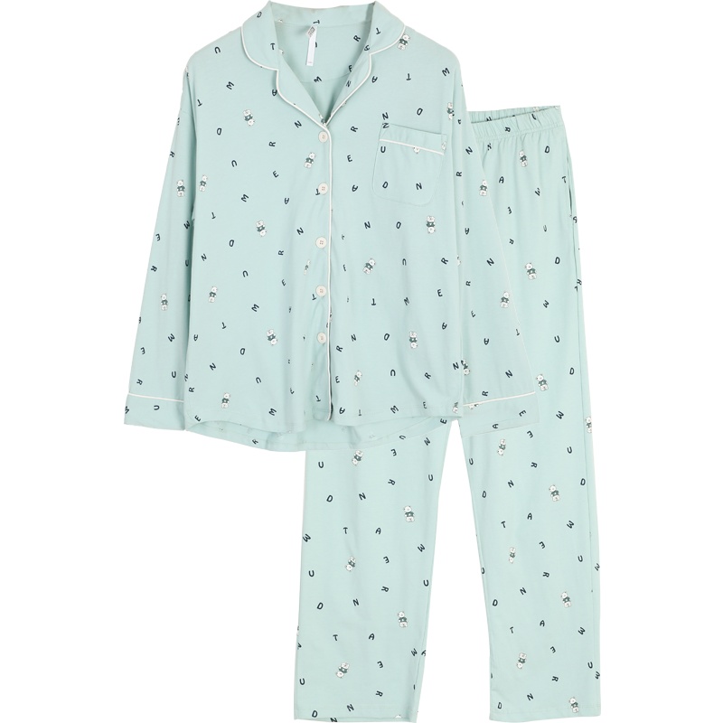 红豆居家(Hodohome) 女士纯棉舒适长袖家居服套装女式印花字母可爱简约睡衣