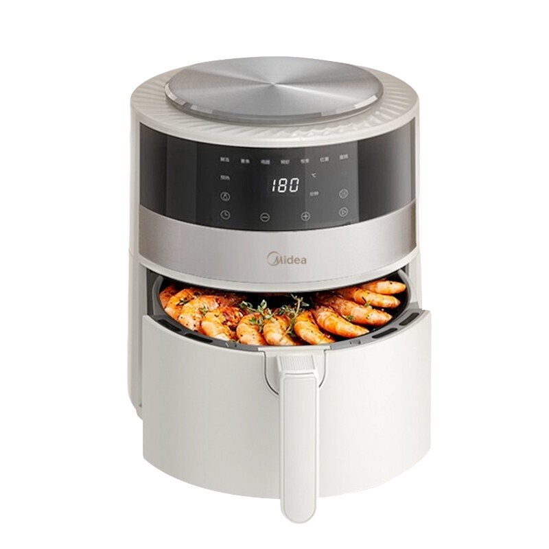 美的(Midea)智能空气炸锅4.5L大容量家用一体多功能烤箱全自动电炸锅MF-KZ45E101XM白色