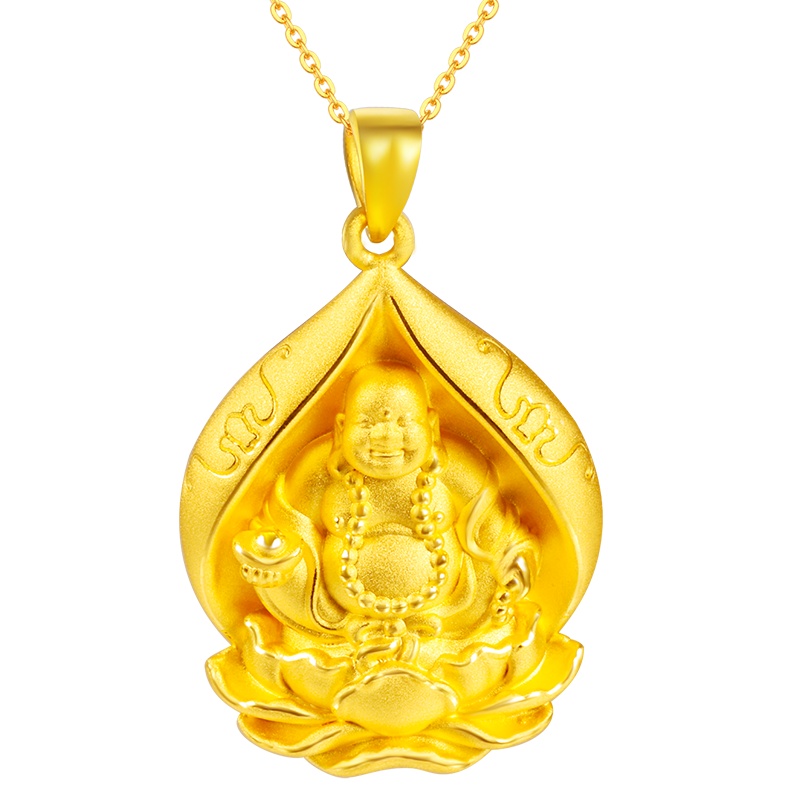 黄金码头3D硬金弥勒佛吊坠笑口常开足金999富贵平安送奶奶妈妈