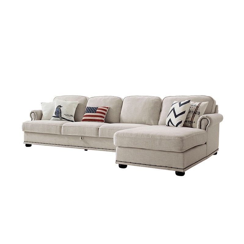 林氏木业美式沙发布艺小户型情侣沙发轻奢脚踏组合1002