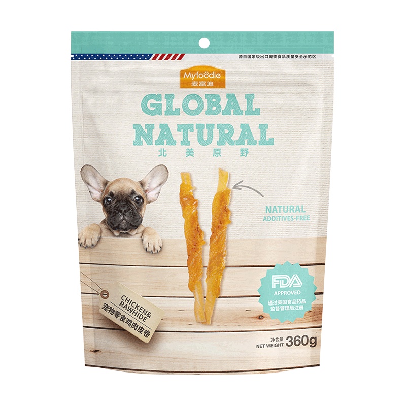 麦富迪狗零食360g鸡肉皮卷耐咬泰迪宠物零食洁齿鸡胸肉干训狗奖励零食