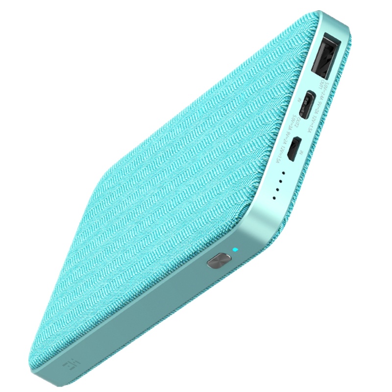 ZMI 紫米 10000毫安双向快充/移动电源/充电宝 超薄小巧布艺机身聚合物电芯 支持双口输入输出 浅礁绿