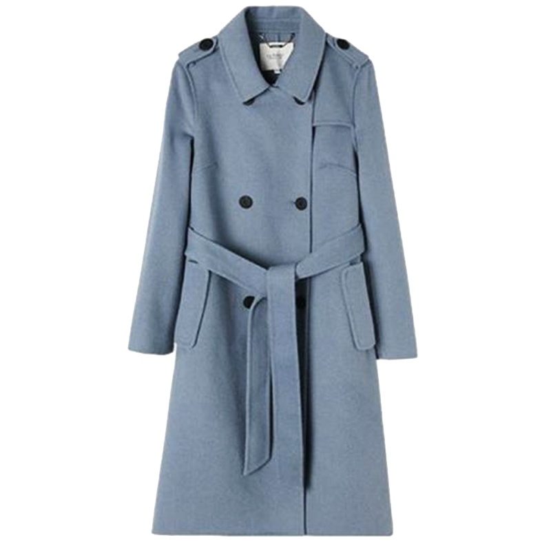 【专柜同款】拉夏贝尔新款秋冬季流行中长款双面呢羊毛呢子大衣女赫本毛呢外套60007288