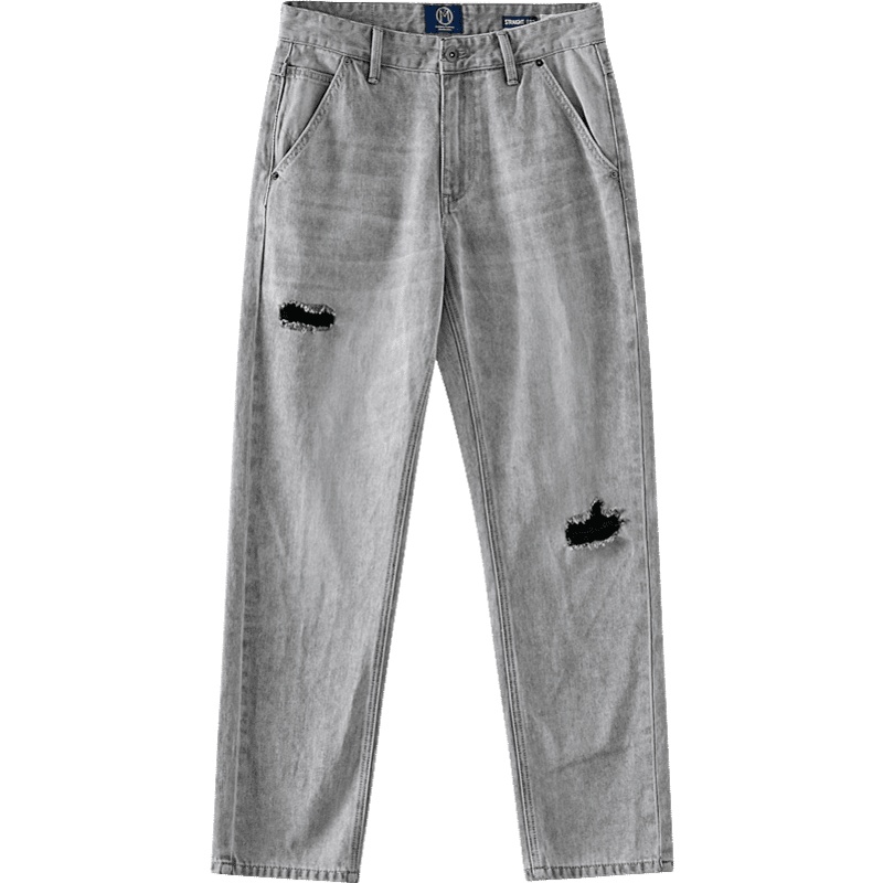 [1件5折价:90]美特斯邦威破洞牛仔裤男新款夏季直筒宽松青少年休闲男士长裤