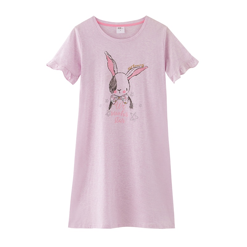 都市丽人【店长首推】花漾少女慵懒印花短袖连衣裙可外穿居家服睡衣睡裙女夏