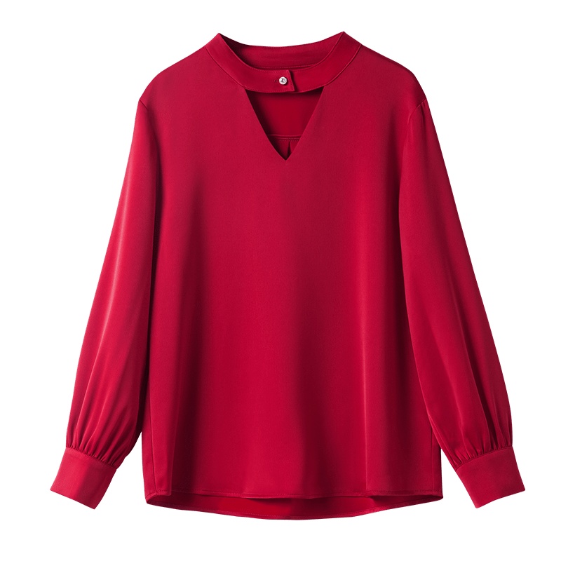 晚白2019秋季新品时尚通勤百搭纯色简约常规款套头长袖衬衫上衣女