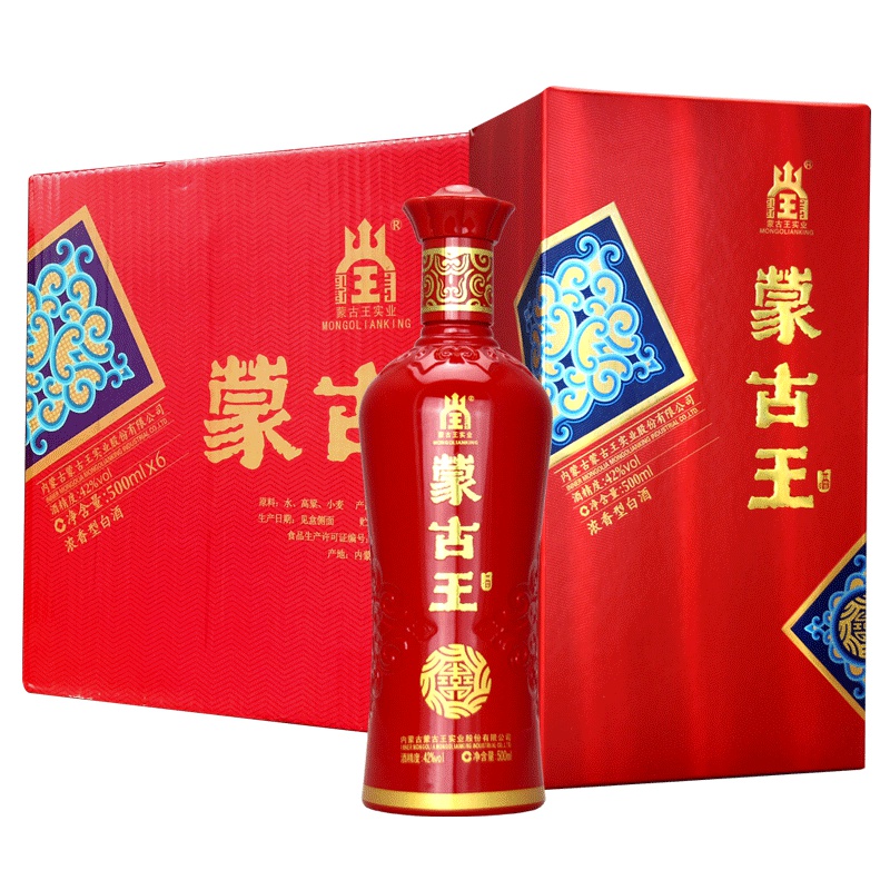 蒙古王42度喜宴白酒整箱500ML*6浓香型纯粮度数适中内蒙古草原特产白酒
