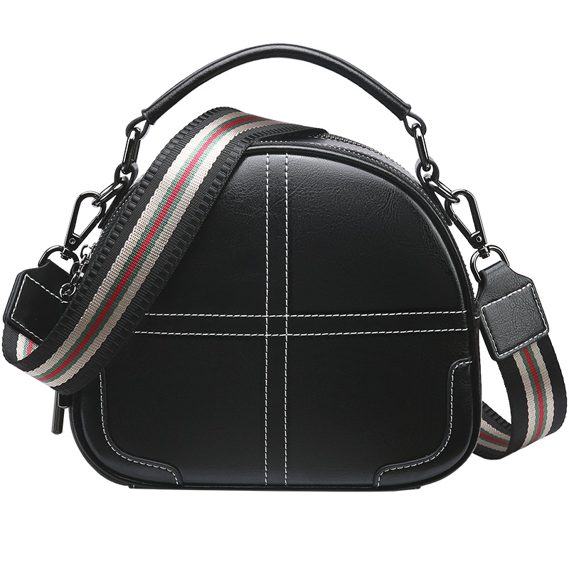 稻草人真皮女包休闲百搭手提包韩版宽肩带单肩包斜跨小包