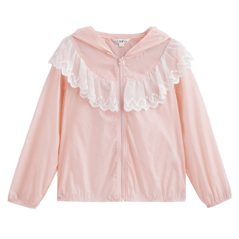 茵曼童装夏季女童皮肤衣轻薄防风外套 中大童糖果色蕾丝风衣