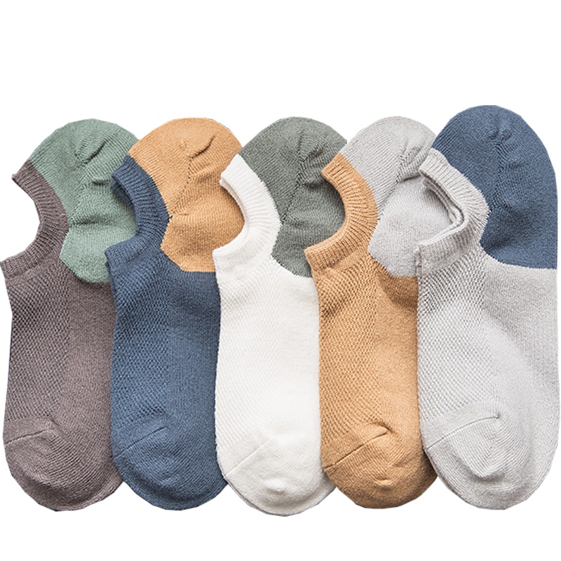 猫人精梳棉大后跟隐形男船袜5双装