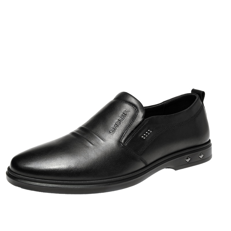 兽霸男鞋2019新款商务休闲鞋真皮圆头低帮套脚皮鞋头层牛皮一脚蹬