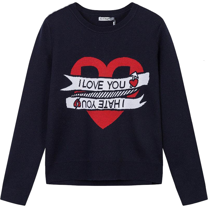 拉夏贝尔秋季女装新款韩版套头显瘦学院风长袖毛针织衫女10014770