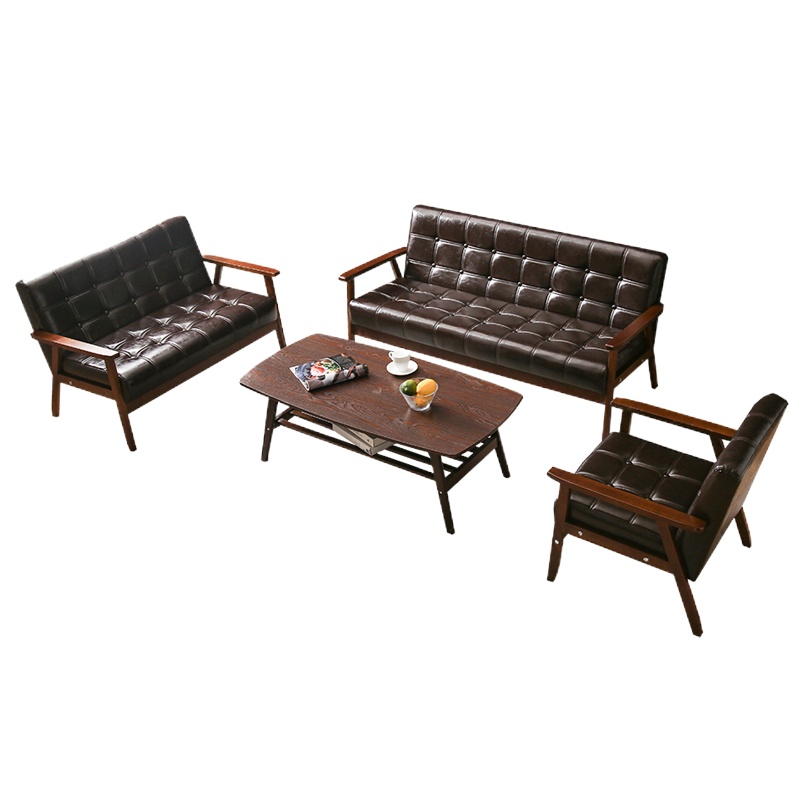 豫亨办公沙发茶几组合套装商务简约现代小型实木接待洽谈会客皮艺三人