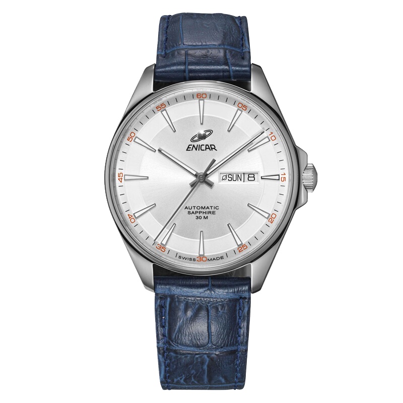 英纳格(ENICAR)蓝牌系列时尚简约休闲商务皮带自动机械男士手表168/50/355aKAZ