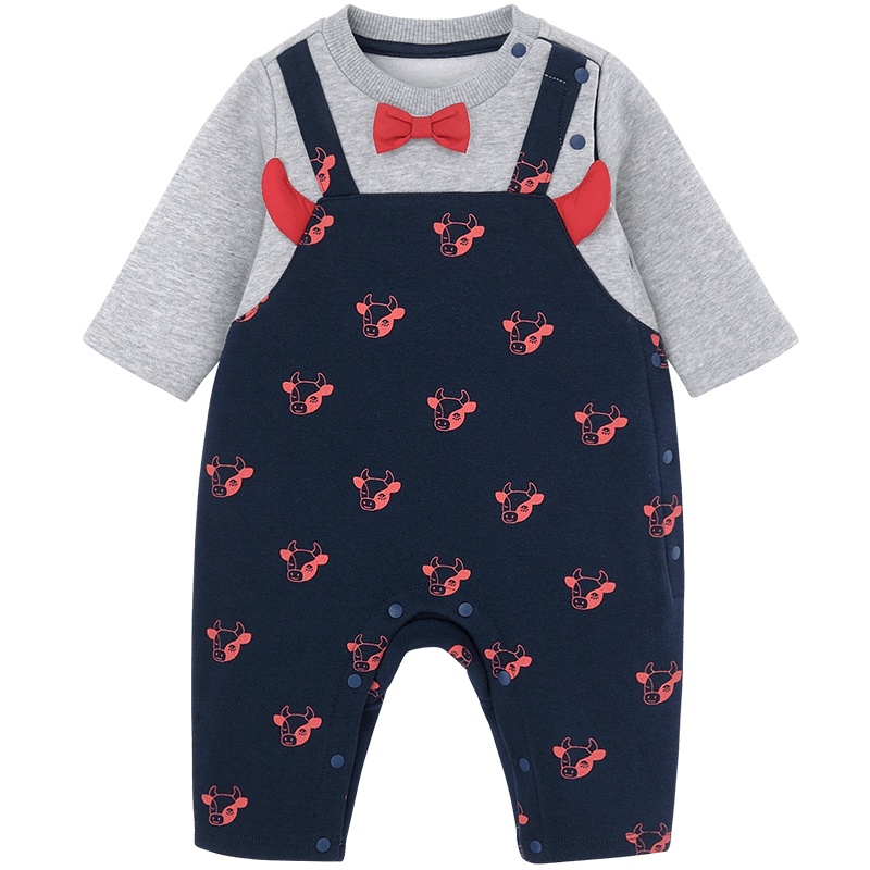 英氏婴儿哈衣假两件保暖宝宝长袖连体衣外出爬服 2020秋冬新款YRHAJ40234A01