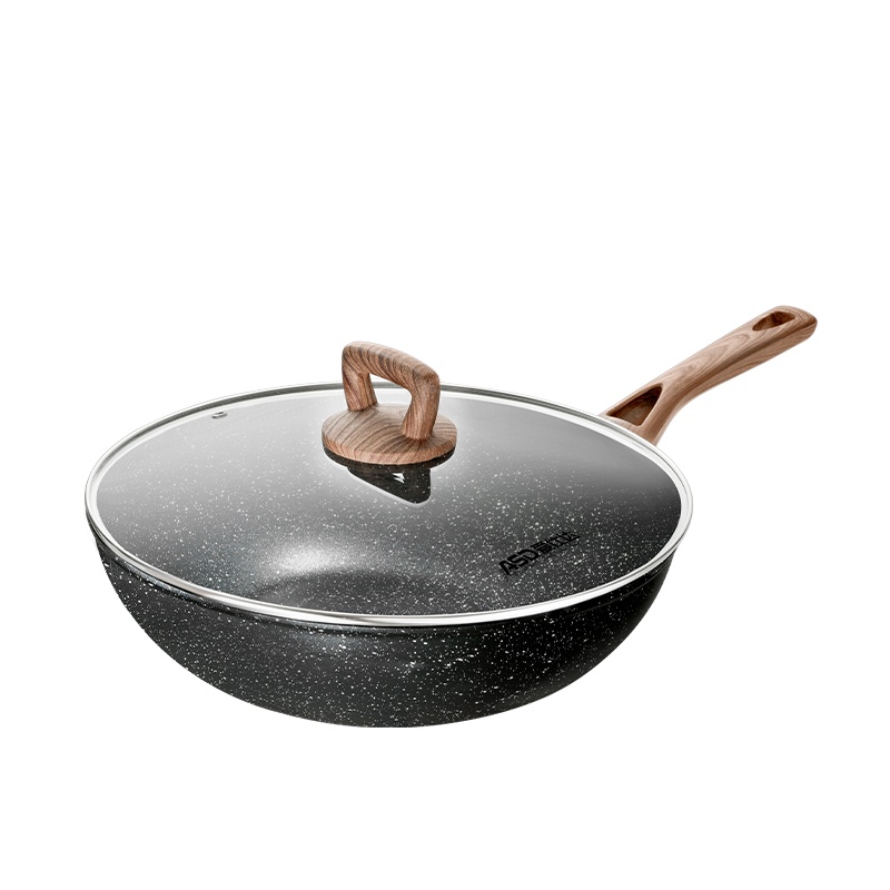 爱仕达 锅具麦饭石色不粘炒锅CL30A3WT 磁炉通用 不粘锅家用耐热耐用 防烫木把手