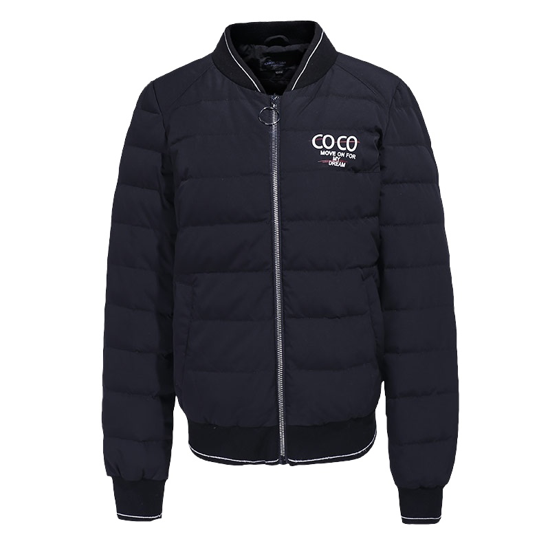 千仞岗秋冬新款棒球领潮流印花羽绒服女时尚韩版显瘦棒球服羽绒服外套