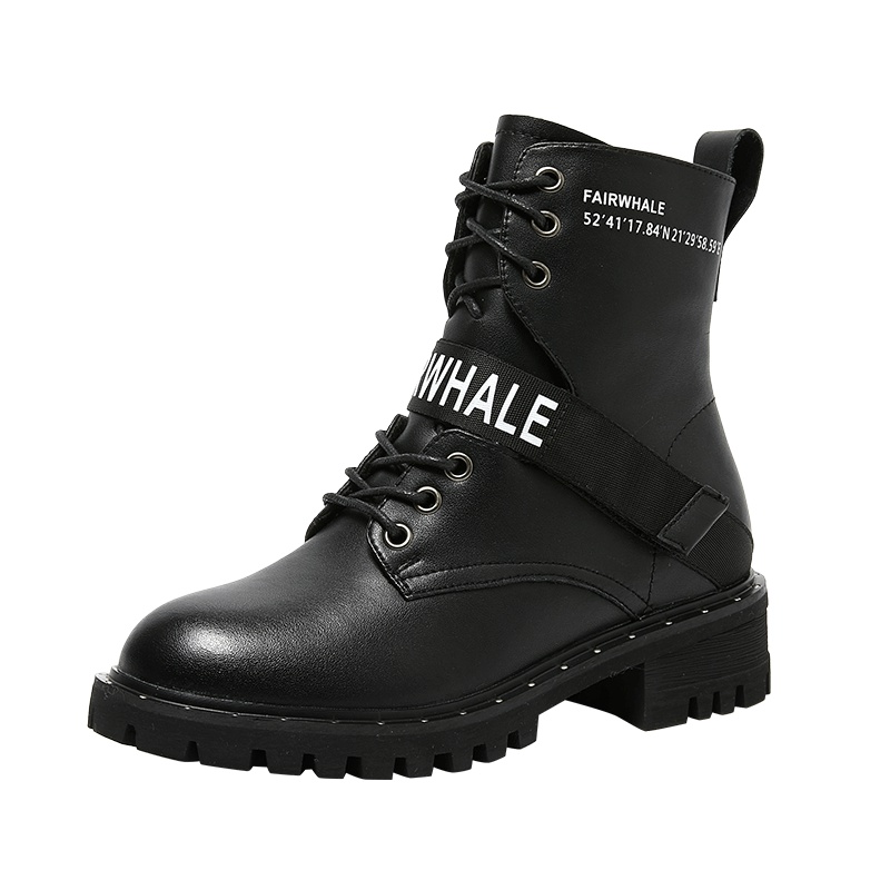 马克华菲女鞋2018冬季ins潮英伦短靴加绒厚底粗跟个性马丁靴帅气机车女短靴