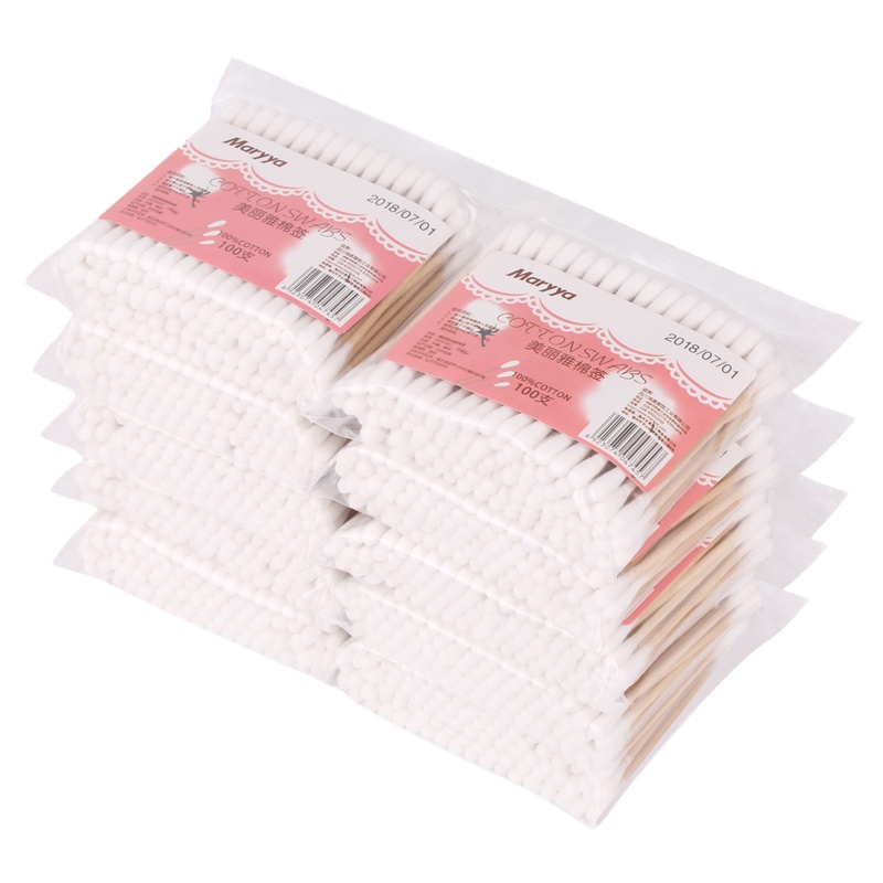 美丽雅 袋装棉签 200头/100支*10包 双头脱脂棉一次性掏耳朵清洁棉棒