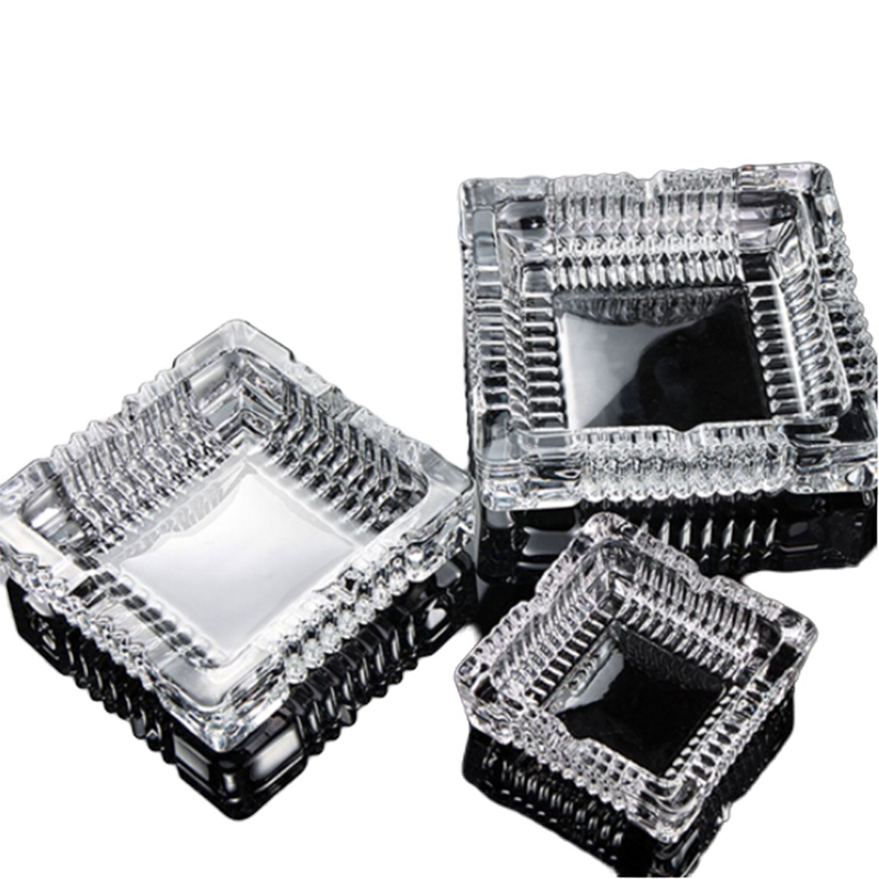 烟灰缸 水晶玻璃烟灰缸 创意方形简约个性家用客厅办公室烟缸 条纹款-直径15cm