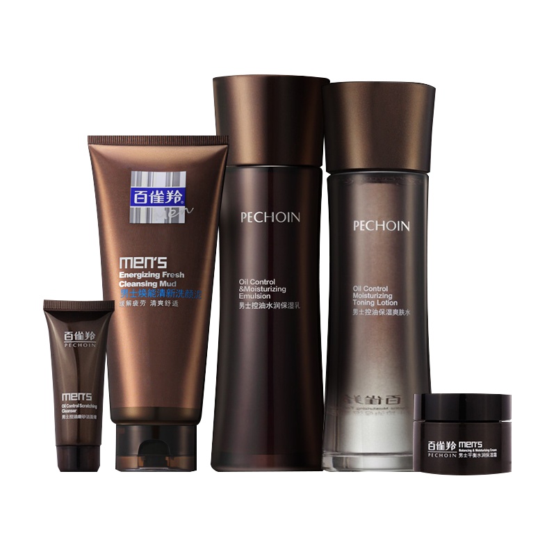 百雀羚(PECHOIN)男士焕活劲爽护肤礼盒(洁面140g+乳100g+水100ml+赠品) 去角质 控油平衡