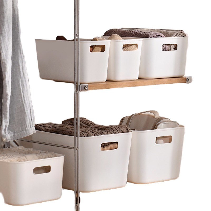 百露杂物收纳盒桌面塑料化妆品置物盒储物盒卫生间浴室收纳筐整理箱 大中小三件套