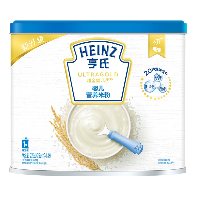 Heinz/亨氏超金健儿优婴儿营养米粉225g 适用辅食添加初期以上至36个月 宝宝辅食婴儿米粉米糊新老包装随机发货