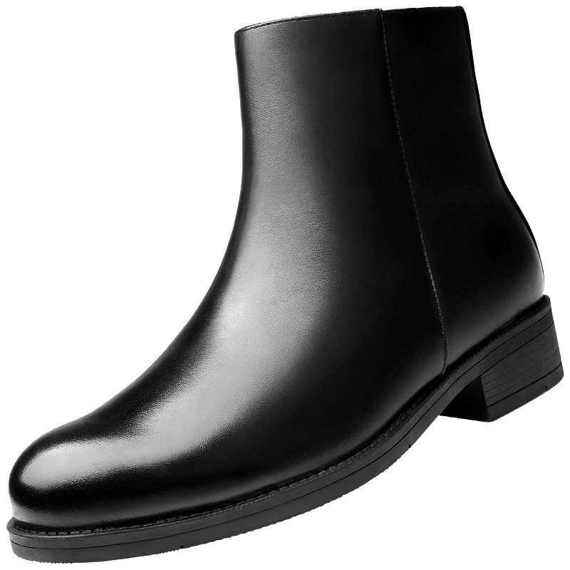 3515强人新款马丁靴男头层牛皮商务棉靴羊毛保暖中高帮拉链皮鞋靴子男 DCF-07AM 黑色 38码