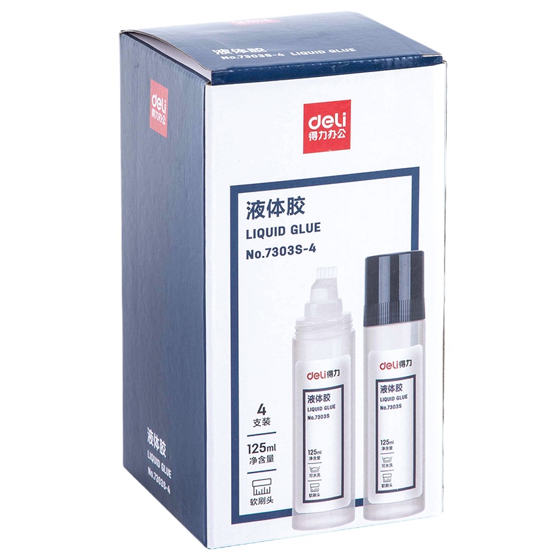 得力125ml刷片胶头液体胶 高粘度可水洗透明胶水 涂胶均匀顺滑 4支装7303S