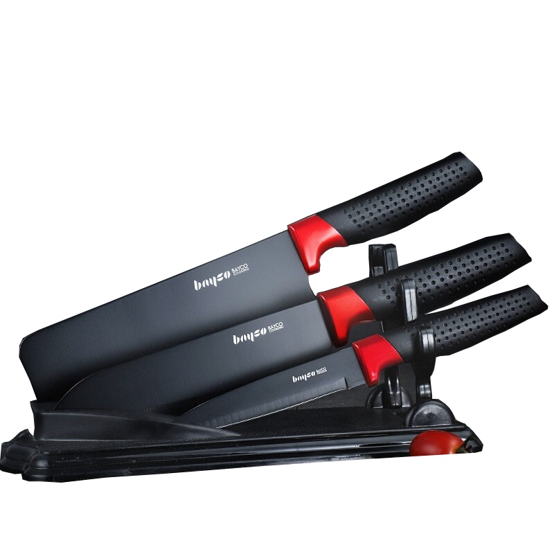 拜格BAYCO 黑刃系列刀具套装菜刀料理刀水果刀刀座家用厨房不锈钢厨具套装四件套