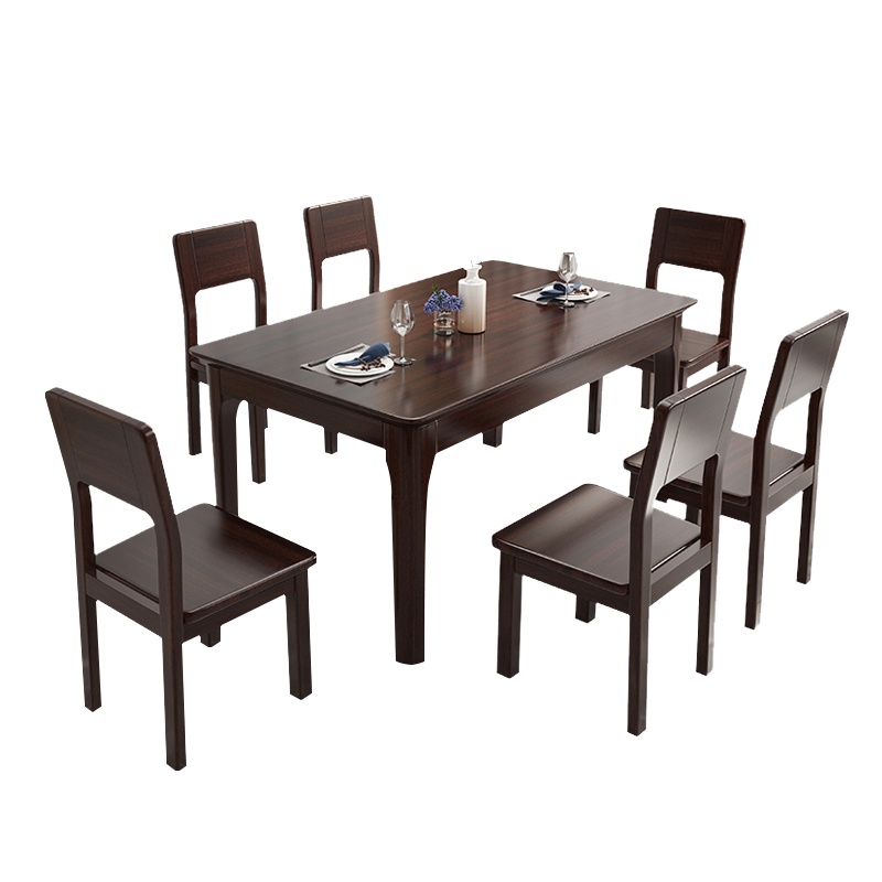月影梳桐新中式实木餐桌椅组合紫金檀木现代餐厅家具6人家用长方形吃饭桌