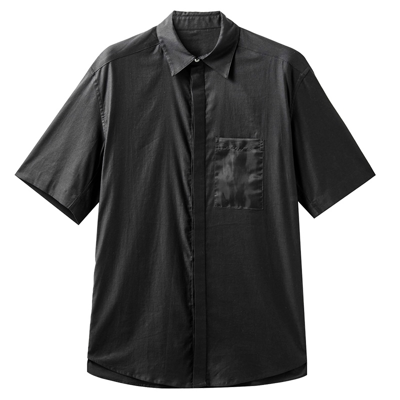 佐丹奴衬衫男装港风设计师合作款黑色口袋拼布宽松男衬衣01040207