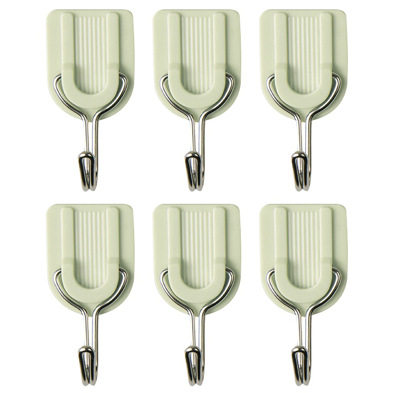 绿之源 6只装无痕强力粘钩免钉浴室粘钩厨房卫生间门后挂衣钩免打孔墙壁挂钩帖（绿色）Z-2310