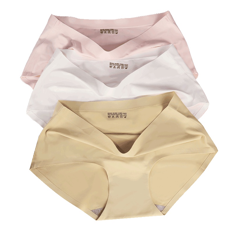 猫人 MiiOW 女士内裤冰丝一片式少女性感低中腰透气超薄棉裆三角裤 冰丝无痕 3条礼盒装