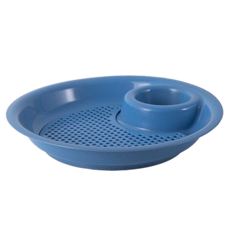 小麦秸秆饺子盘带醋碟家用水饺盘子圆形水果盘双层沥水盘餐具碟子 北欧蓝色1个装