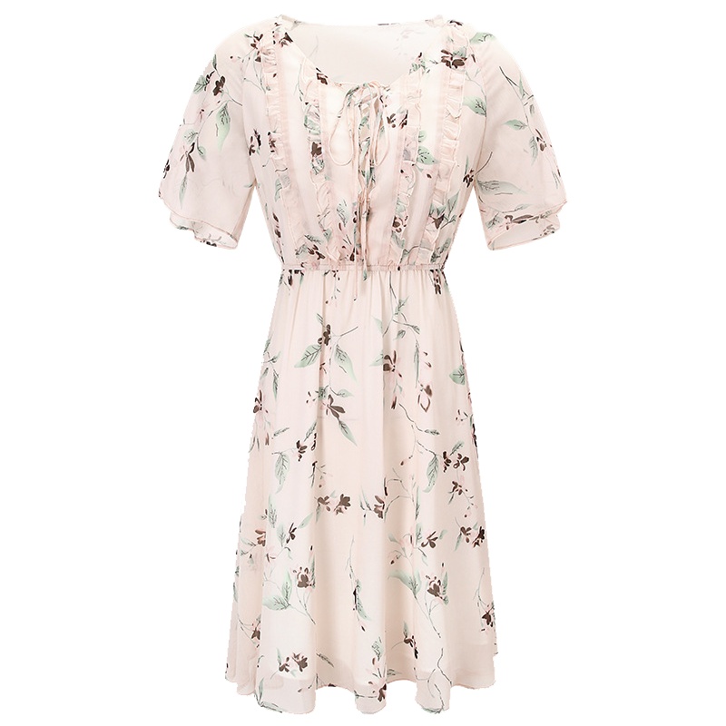 帝紫规印花连衣裙2020夏季新款品牌女装v领喇叭袖气质淑女碎花裙63296