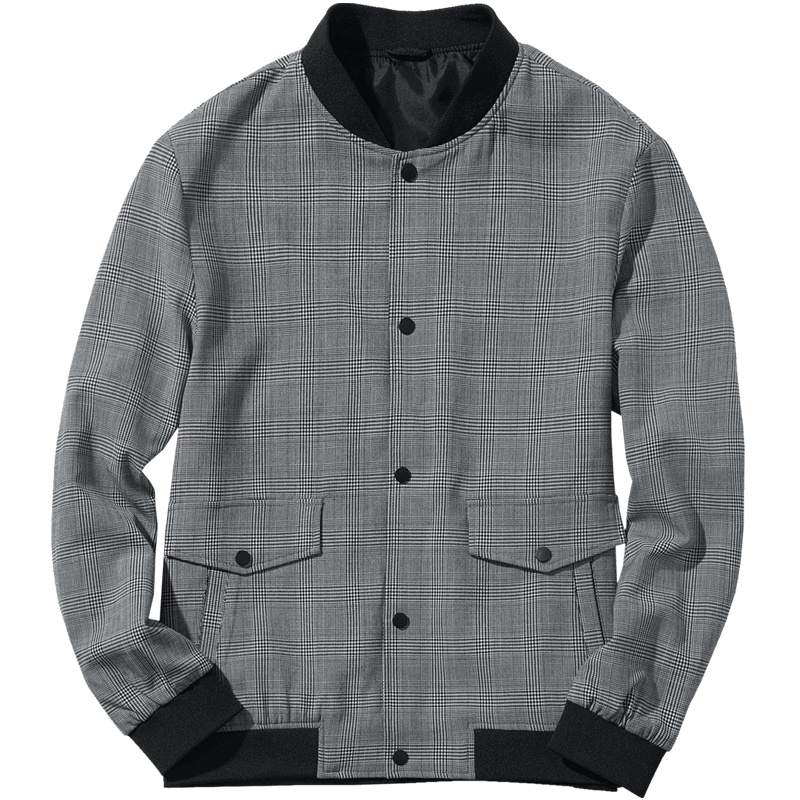 千纸鹤格子外套男春季港风复古男装潮流棒球领男士夹克30102