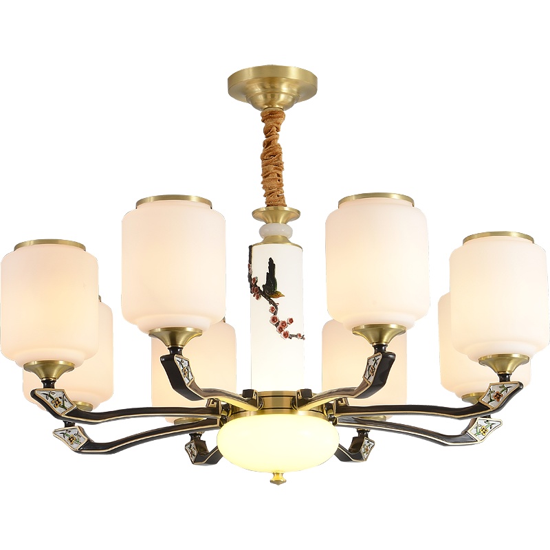 觅物 新中式全铜吊灯客厅灯餐厅书房卧室吊灯具美式乡村田园艺术设计大气陶瓷灯具别墅奢华复古灯饰