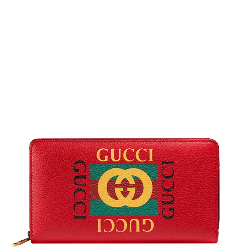 [直营]古驰(GUCCI) 标识印花系列牛皮全拉链长款钱包手拿包男女通用