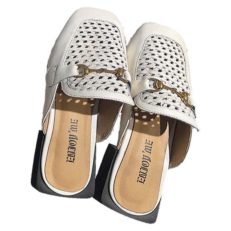 圆方头编织包脚拖鞋