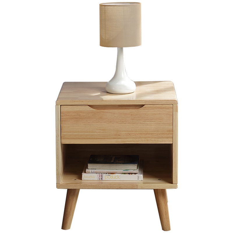 创世人 床头柜 北欧简约实木腿卧室小斗柜 储物收纳单抽屉床边桌小柜子 原木色单抽床头柜