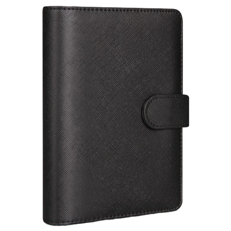 得力 3152 48k96张基础款活页皮面本 6孔商务办公记事本笔记本子 黑色（一本装）可定制