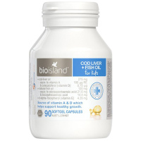 BIO ISLAND 佰澳朗德 婴幼儿鱼油鳕鱼肝油胶囊 眼脑发育 提高免疫易吸收 90粒/瓶 1瓶装